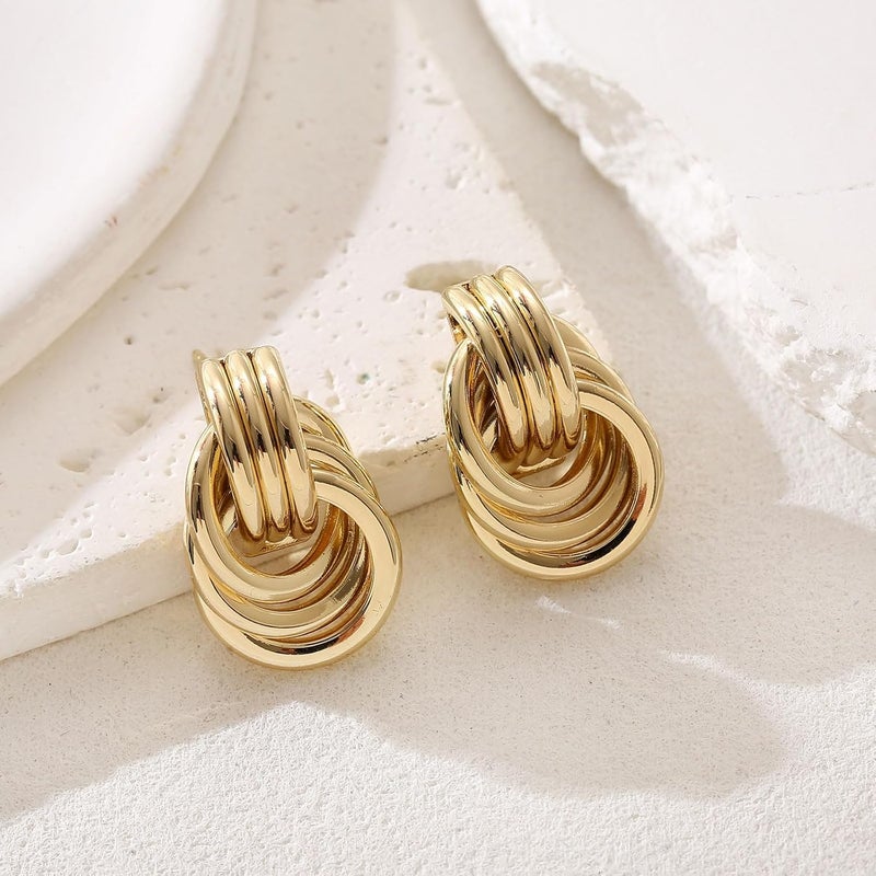 Spiritlele 14K Gold Plated Knot Earrings for Women Gold Silver Earrings Heart Link Drop Dangle Earring Chunky Golden Knotted Statement Jewelry - Image 4